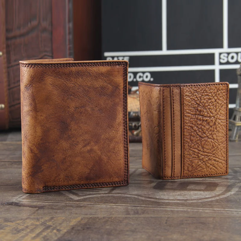 Модный винтажный бумажник из натуральной кожи Мужская короткая сумка для денег