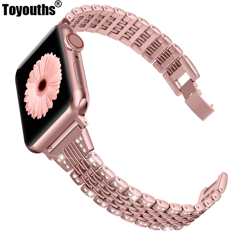 Bling Ремешок для наручных часов Apple Watch 38 мм 40 42 44 женские блестящие металлические