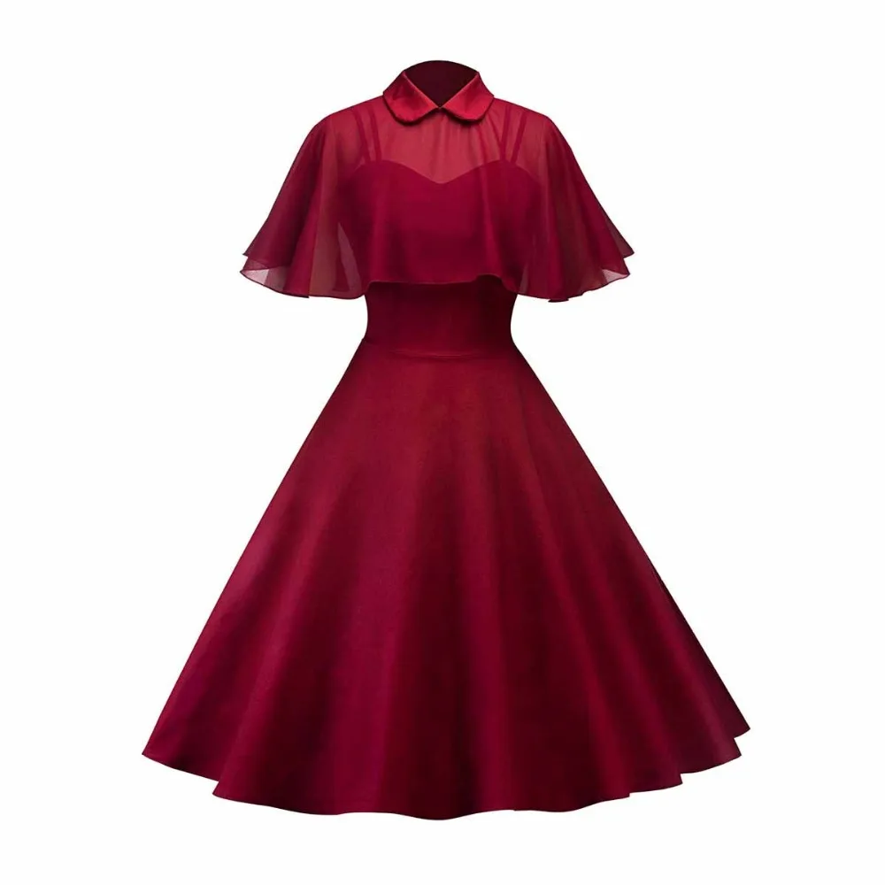 

Vintage gotico Cape nero 2021 autunno due pezzi maniche mantello in maglia colletto alla Peter Pan eleganti abiti da festa Goth