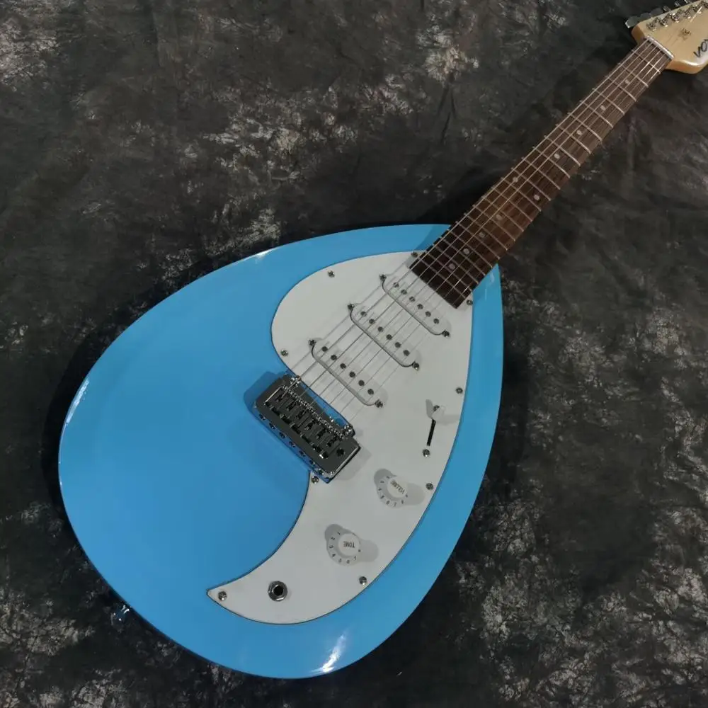 

Высокое качество 6 струн в форме капли электрогитара синего цвета с палисандр гриф и 3 пикапа, быстрая доставка гитары