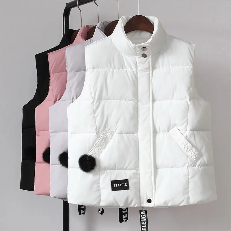 Outerwear autumn and winter, Korean thickened all-match down-aged stand-up collar loose female small fresh thin waistcoat