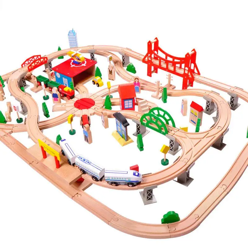 130 шт. деревянная железная дорога трек игрушки пазлы реквизит для сенсорного