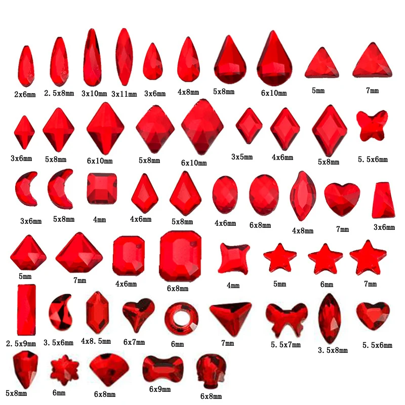 

480pcs(20*24) Crystal AB/Red Rhinestone Mix Shapes Flat- Back Glass 3D Glitter Nail Art Rhinestone With 1 Pick Up Pen