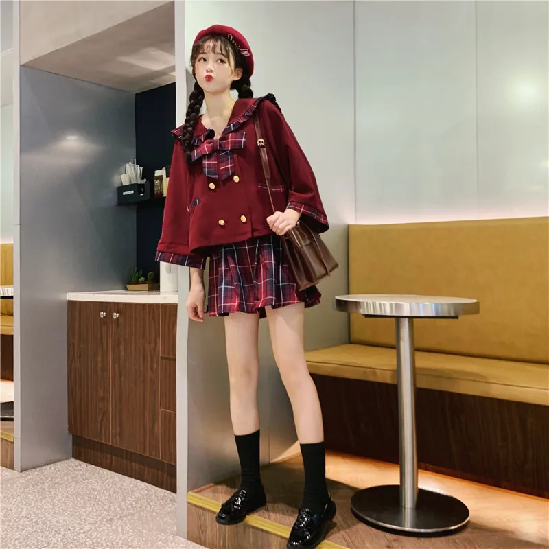 Ранняя осень 2020 новая японская мягкая темно-синяя куртка с бабочкой и воротником