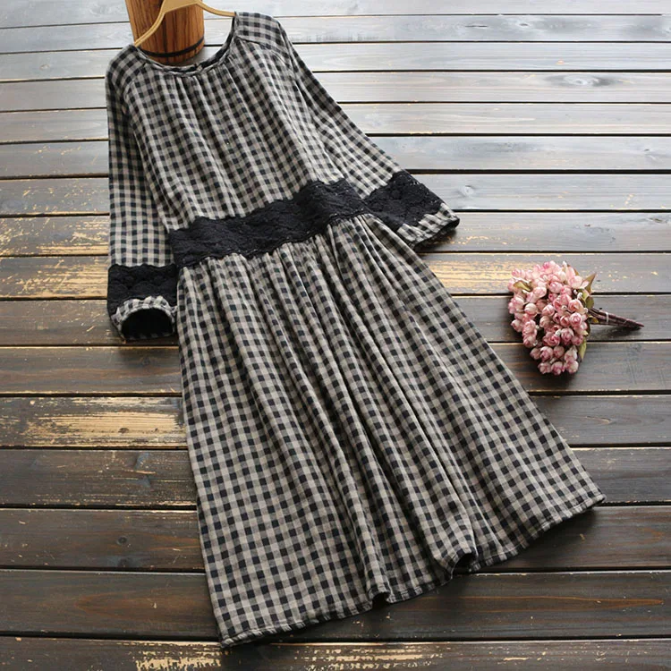 Женское платье большого размера винтажное хлопковое оригинальное новое в клетку