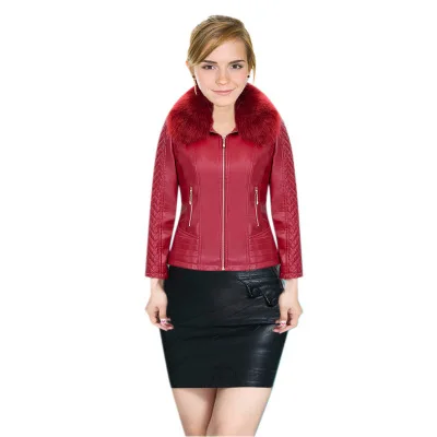 red Женское пальто из искусственной кожи, черный, красный цвет, L-6XL, плюс размер, куртка из искусственной кожи, зимняя новая модная куртка для отдыха, теплое пальто из искусственной кожи, LR663 - Цвет: red