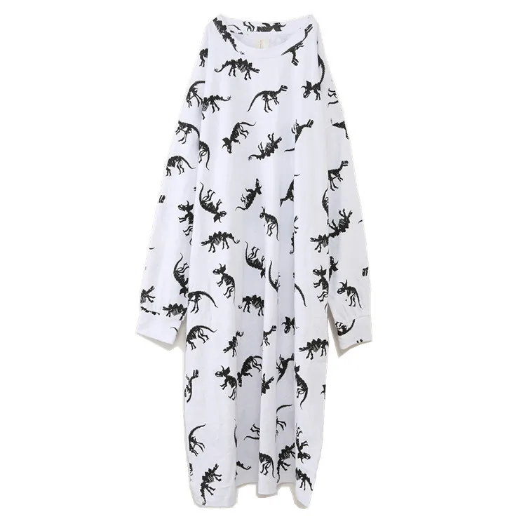 

Qinglan Japanese style fashion cool dinosaur fashion printing large size women's dress long skirt
