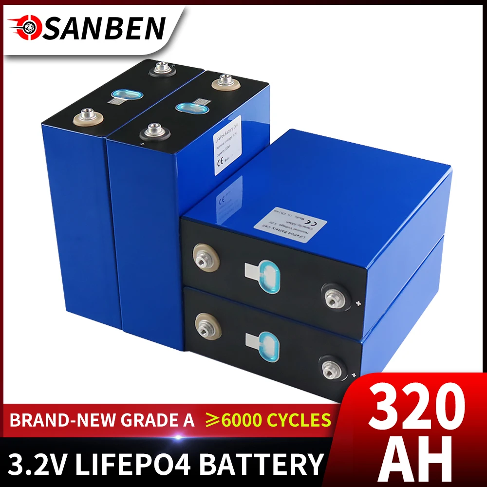 

3.2v 320Ah 8pcs Rechargeable Battery Lithium Iron Phosphate Solar Cell 24v Grade A 310Ah Lifepo4 Cell EU US tax free