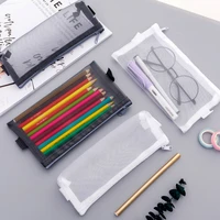 1pc pencil bag korean simple transparent mesh yarn pencil case zipper stationery bag student large capacity pencil pouch