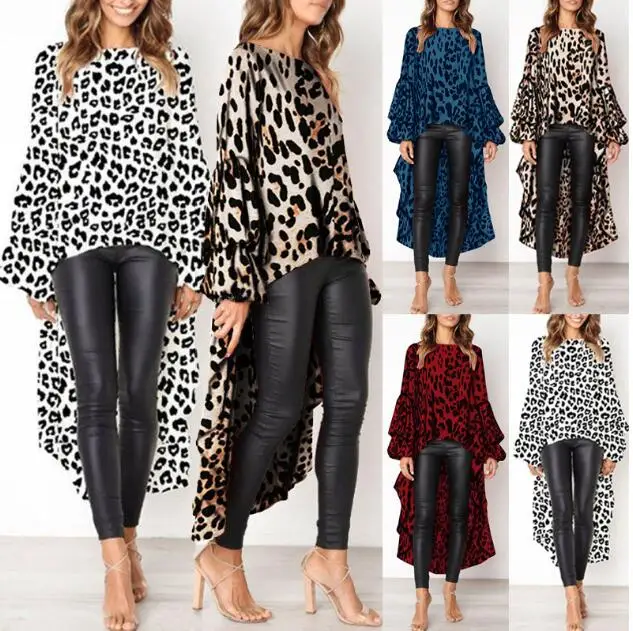 

Spring O-Neck Lantern Sleeve ruffle Dress Women sexy Long Irregular party Dress Leopard print Top Maxi dress Vestidos