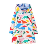 jumping meters new arrival girls hooded dresses with animals print fashion cotton dinosaurs girls autumn winter dress kids cloth