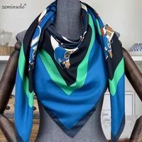 100 silk scarf women large shawls chain printed stoles square bandana luxury brand kerchief scarves female foulards 130130cm