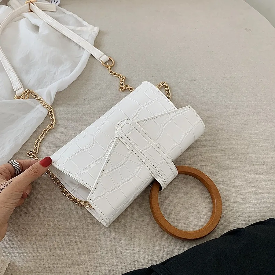 Модные сумки через плечо с узором крокодиловая кожа женские круглые деревянные