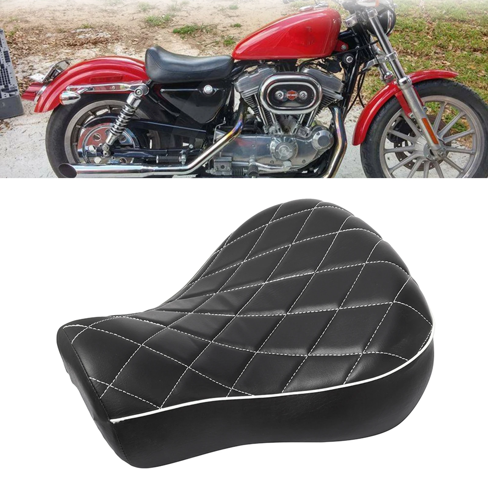 

Motorcycle Rider Driver Seat Cushion Compatible with Harley XL883C XLH883 Replacement Parts Diamond Grid Black