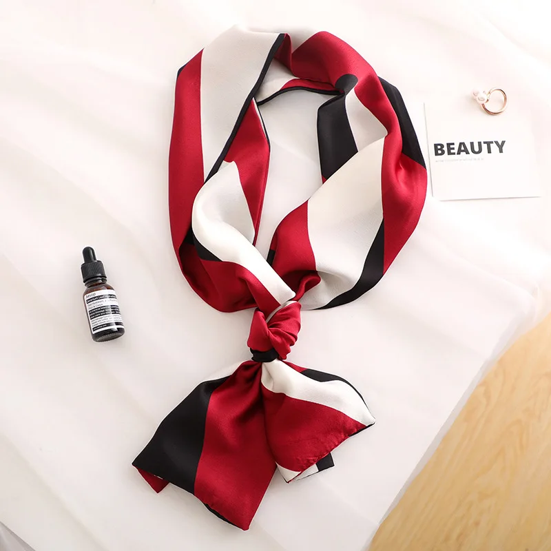 

Luxury brand Small Tie Silk Scarf Women Hair Band Kerchief Wrist Ribbons Head Neck Silk Satin Bag Scarfs Long Skinny Scarves