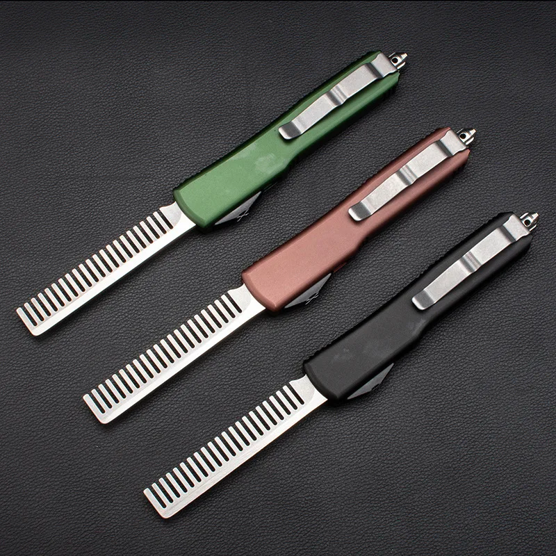 420 stainless steel straight jump folding telescopic comb comb aviation aluminium handle outdoor tools