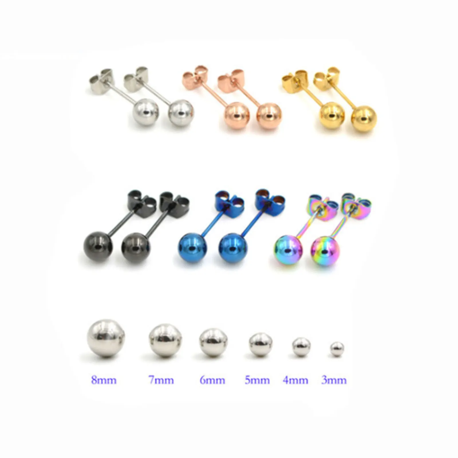 Stainless Steel Ear Post Stud Earrings For Women Men Jewelry Gold Silver Color Ball 2-8mm Dia Fashion Jewelry Wholesale, 1 Pair images - 6
