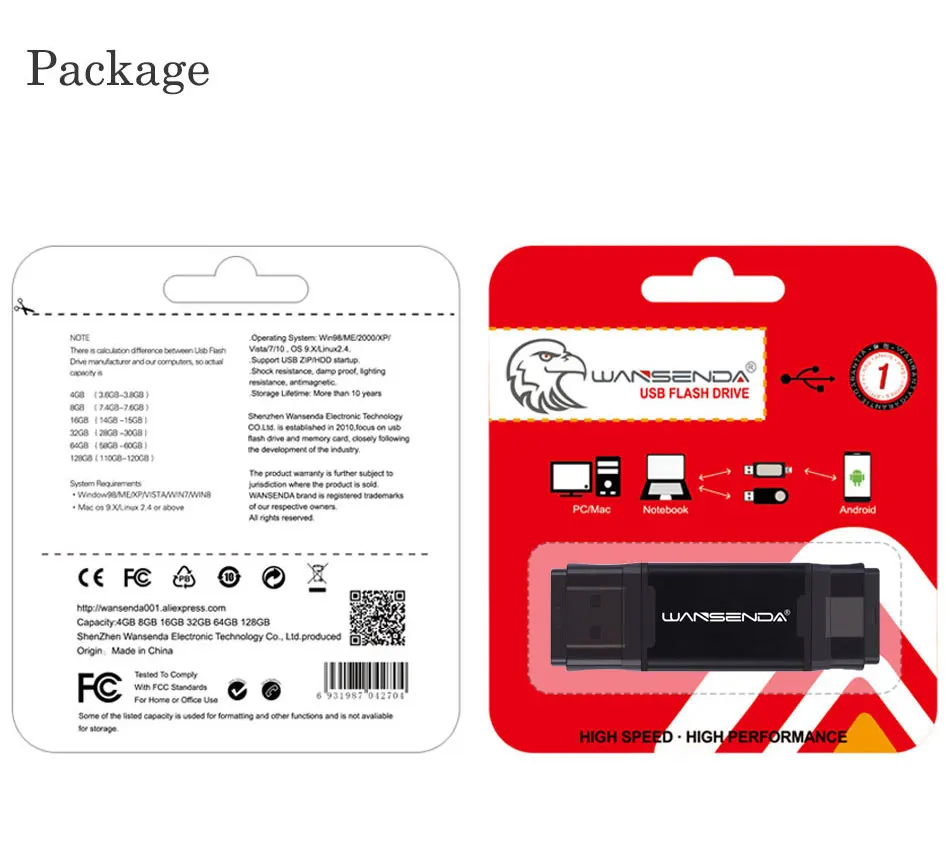 Горячая WANSENDA, 2 в 1, TYPE-C, USB 3,0, USB флеш-накопитель, металлический флеш-накопитель, 16 ГБ, 32 ГБ, 64 ГБ, 128 ГБ, 256 ГБ, 512 ГБ, флеш-накопитель, USB флешка