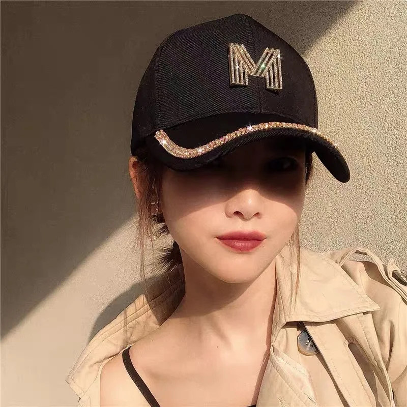 

2020 New 3colors Letter M Rhinestone Women Baseball Cap Female Solid Outdoor Adjustable Embroidered Hip-hop Hats Summer Sunhat