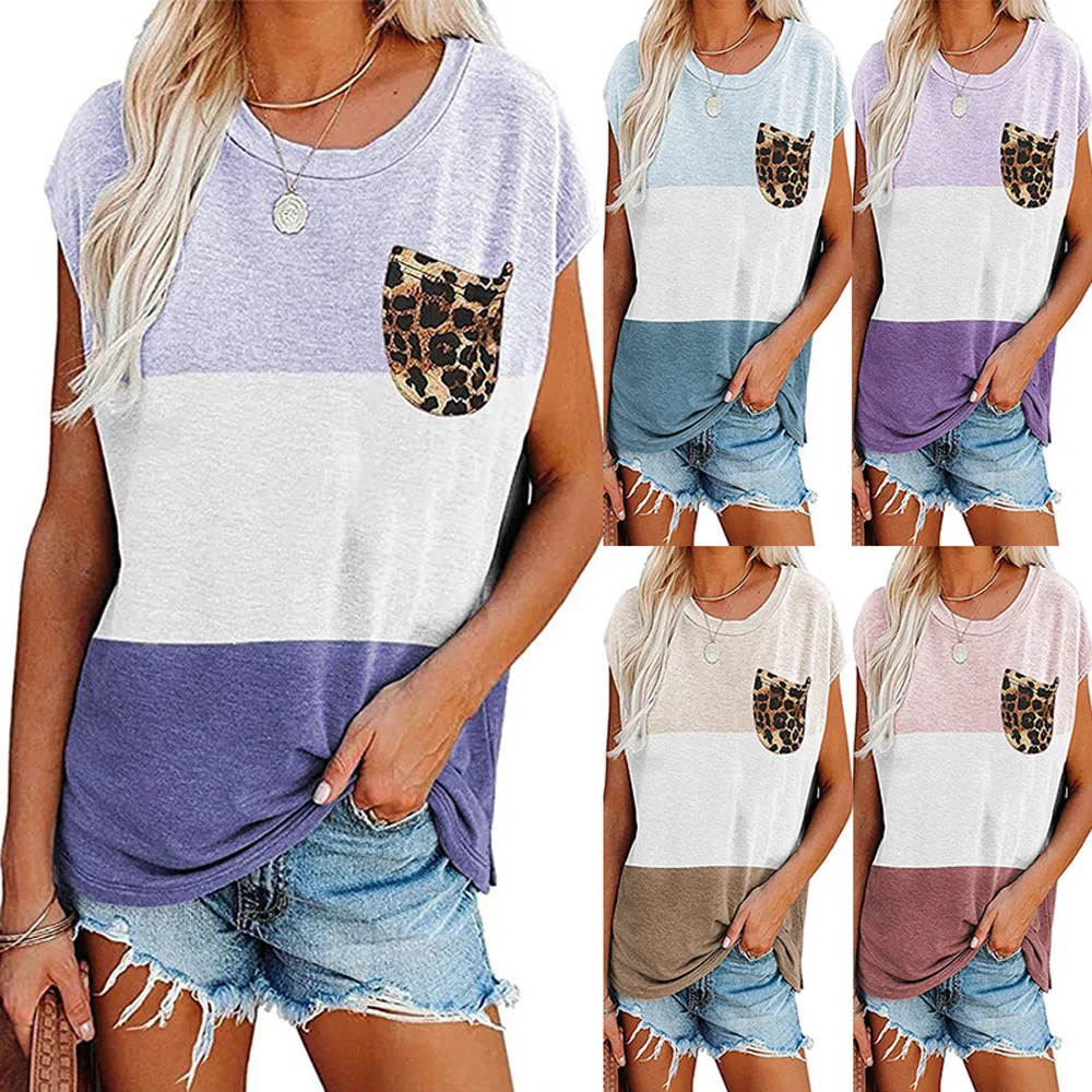 Свободные повседневные сочетающихся цветов леопардовая расцветка карман