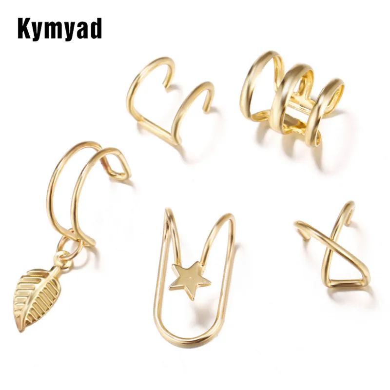 Kymyad панковая заклёпка Комплект сережек для женщин Bijoux геометрические Клипсы-каффы серьги, ювелирные изделия креативные полые основы серьги