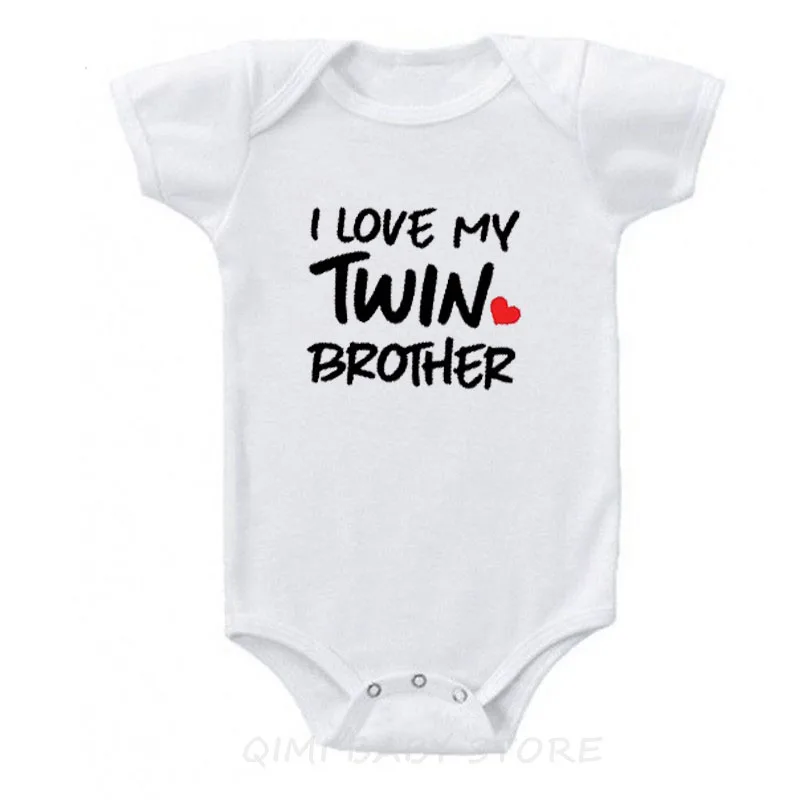 Twin Brother-White Shirty/хлопковый комбинезон для новорожденных мальчиков и девочек с короткими рукавами и надписью «I Love My Twin Sister»/«Brother», одежда для малышей - Цвет: Twin Brother-White