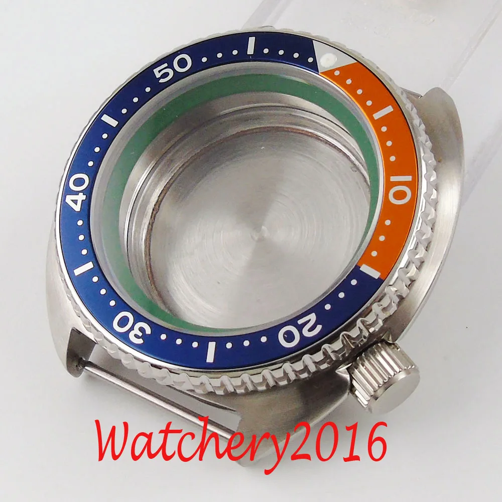 

45mm Orange Blue Rotating Bezel stainless Watch Case fit for NH35 NH35A movement Watch