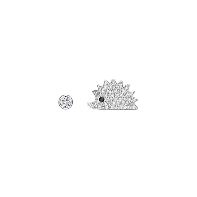 

New 925 Sterling Silver Asymmetric Cute Hedgehog Stud Earrings Micro Cubic Zirconia Stones Women Fashion Brand Jewelry