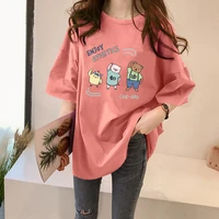 2021 summer white casual cartoon tee loose graphic print t shirt aesthetic pink top female oversized shirts clothes women