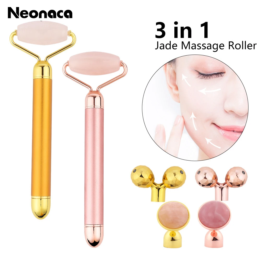 

Natural Rose Quartz Jade Roller Roller Electric Vibrating Jade Roller Face-lift Massage Resin Facial Beauty Tool For Face Body