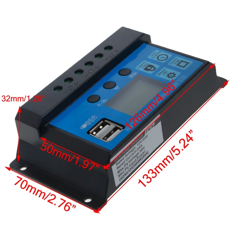 PWM 10/20/30A Dual USB Панели солнечные Батарея регулятор заряда аккумулятора 12/24V ЖК
