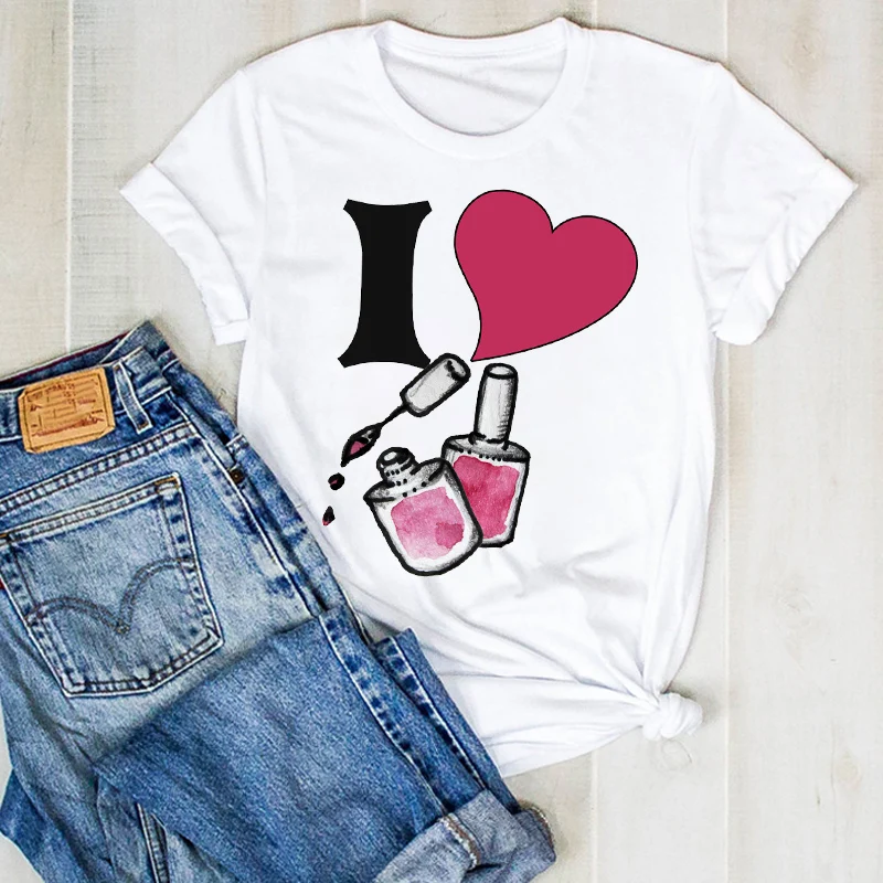 

Женская летняя футболка с коротким рукавом и принтом в виде сердца