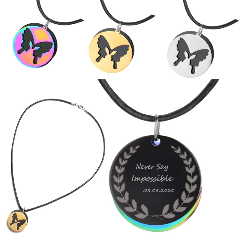 

Personalized Cute Animals Butterfly Custom Pendants Necklaces Stainless Steel Leather Chain Collar for Women Fashion Jewelry