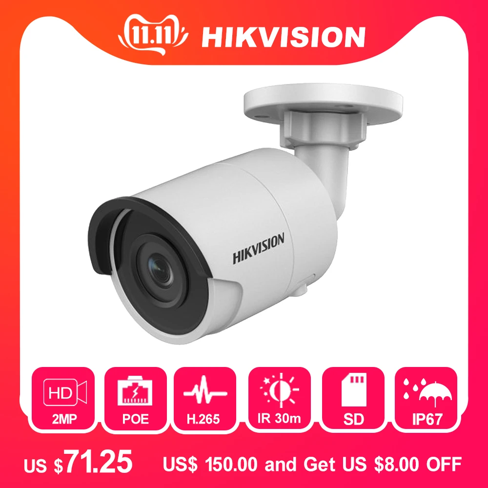 Hikvision H.265 CCTV камера система Onvif DS 2CD2023G0 I 2MP CMOS Пуля безопасности IP PoE с P2P облаком 30 м