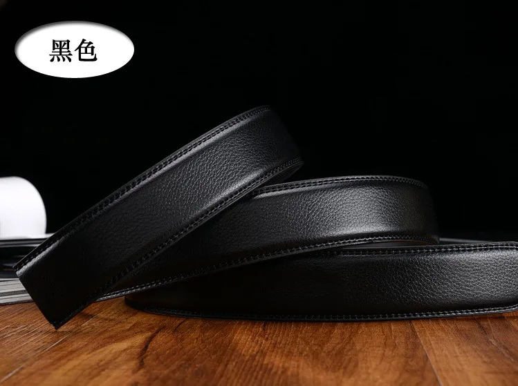 Мужской длинный ремень из натуральной кожи черный с автоматической пряжкой