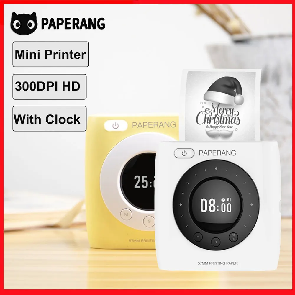 Мини-принтер PAPERANG P2S карманный беспроводной термопринтер с часами 300 точек/дюйм HD
