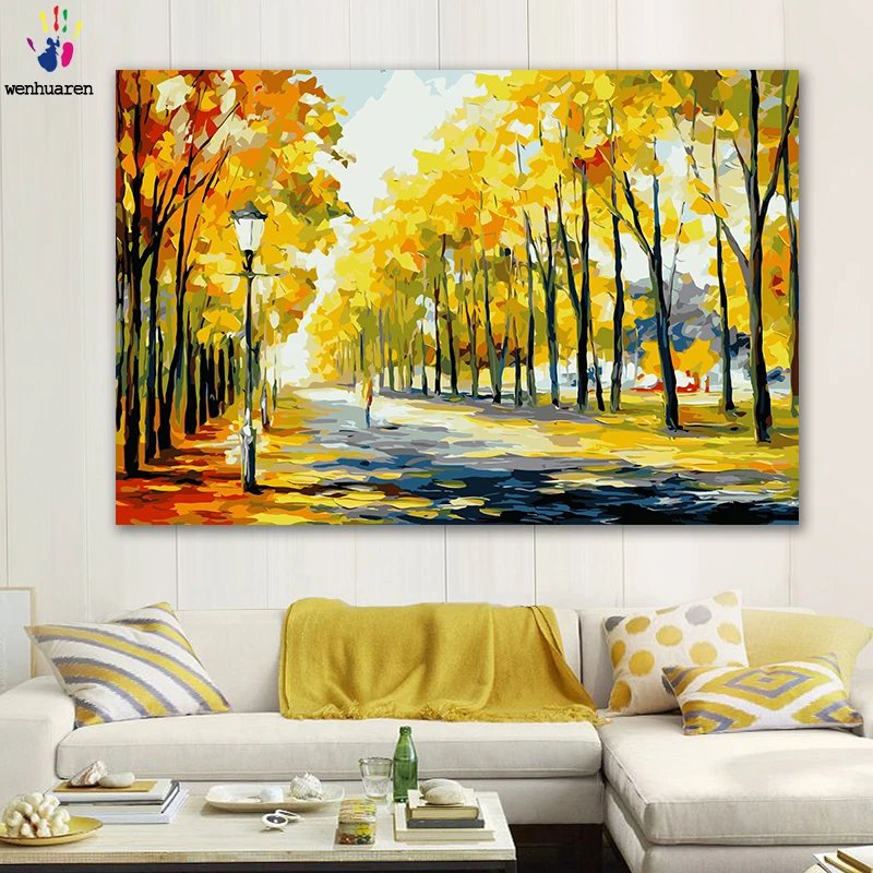 DIY картинки для раскраски по номерам с цветным абстрактным осенним пейзажем