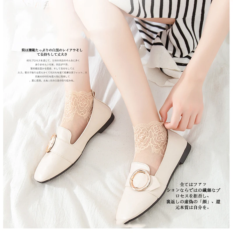 

3Pairs Fashion Breathable Embroidery Ultra-thin Transparent Lace Crystal Short Ankle Socks for Women Summer Silk Socks Sokken