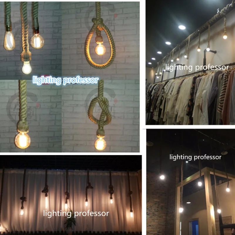 

Loft Industrial Pendant Lights Vintage Restaurant Hanging Lamp Dining Room Pendant Lamps Bar Coffee Cloth Shop Hemp Rope Light