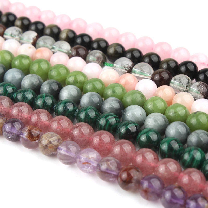 Круглые Бусины Из Натурального Розового Кварца с нефритом обсидиана 7 5 дюйма 6 8 10
