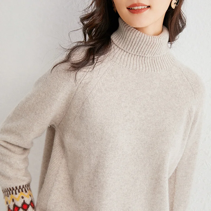 

LITVRIYH Winter Women Sweater 100%Wool Turtleneck Long Sleeve Female Pullover Sweater Women Knitted Warm Pull Femme Tops Jumpers