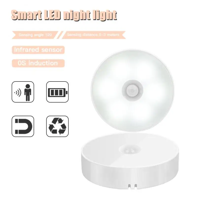 6 Pcs Motion Sensor LED Night Light USB Rechargeable Energy-saving Intelligent Body Induction Lamp For Bedroom Washroom Stairs | Лампы и