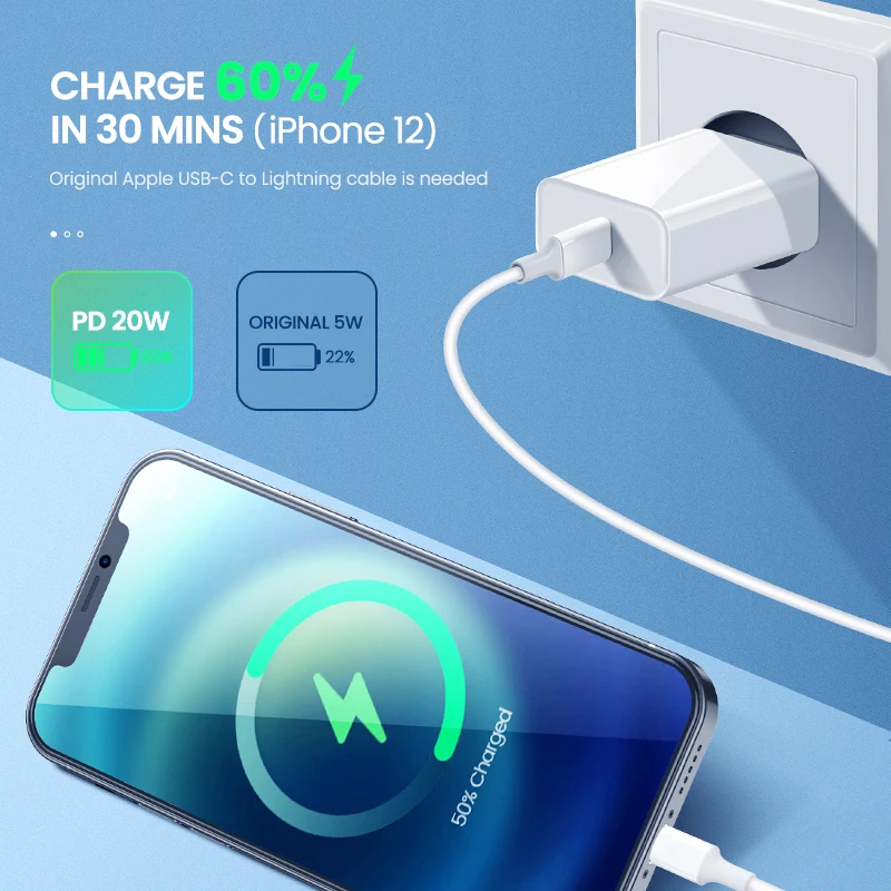 Оригинальное быстрое зарядное устройство PD QC4.0 3 0 20 Вт для Apple iPhone 12 11 Pro 8 7 XR XS Max iPad