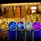 Гирлянда Рождественская Водопад, уличное украшение, свисающая светодиодная гирлянда в виде сосулек, 5 м, 0,4-0,6 м, декоративное освещение для сада