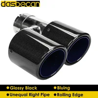 Dasbecan Car Dual Muffler Exhaust Tip Rolling Unequal Carbon Fiber Exhaust Pipe Bluing Edge Glossy End Tips H Model Universal