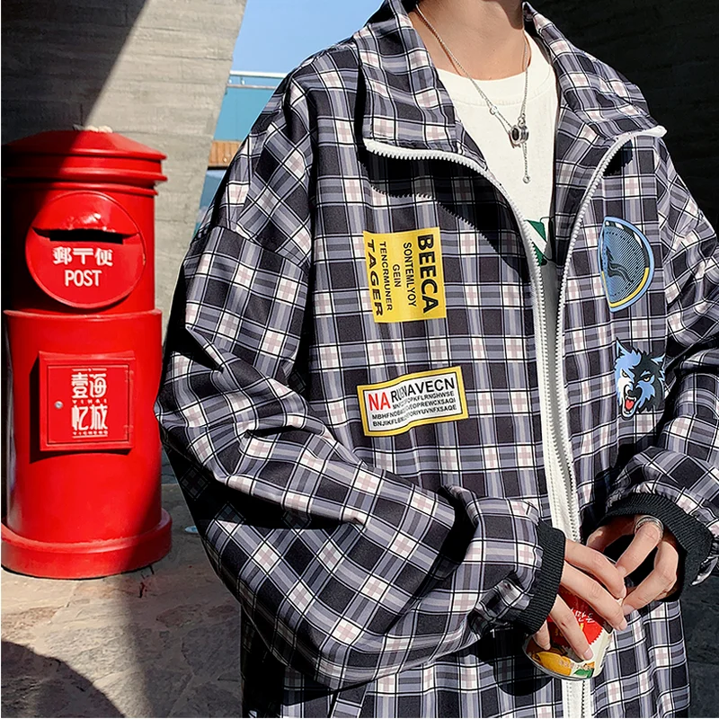 

Houndstooth Plaid Jacket for Men Thin Section Print Lapel Long Sleeve Erkekler Ceket Tops Fashion Street Chaqueta De Los Hombres