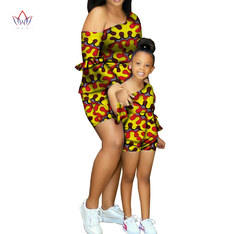 New BintaRealWax African Mother and Daughter Set Parent-child Outfit Dashiki African Top and Pant Set for Women wyq700