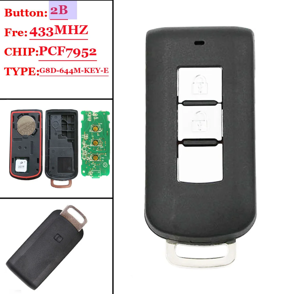 2/3 кнопок дистанционный ключ смарт-карта FSK для Mitsubishi ASX Lancer Outlander с чипом PCF7952 433