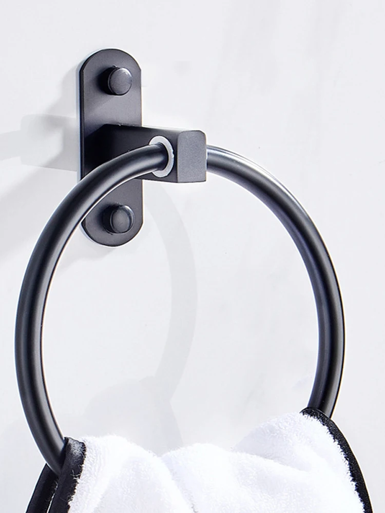 

Towel Holder Black Perforated Towel Ring Hanger Rack Mounted Matte Nordic Style Kitchen Storage Rangement Cuisine