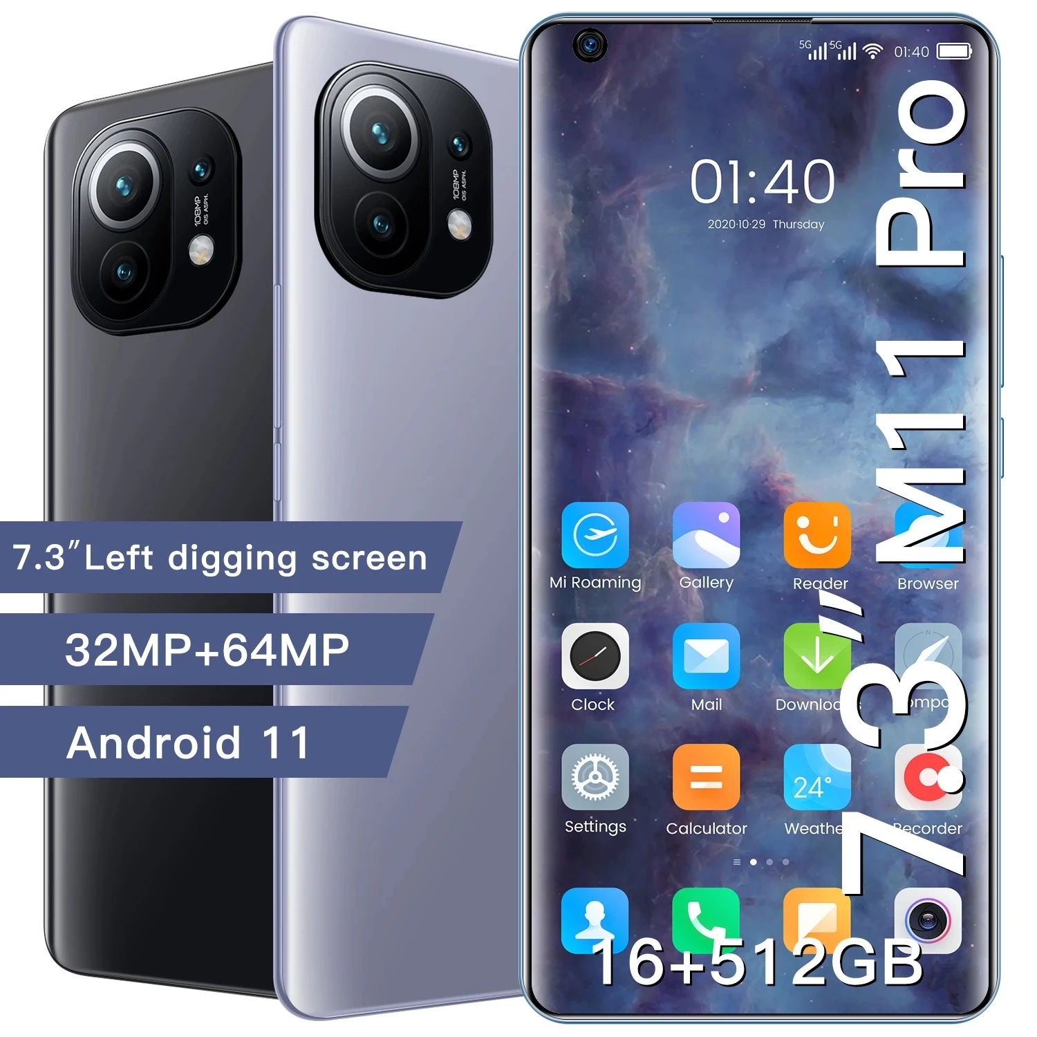 

2021 Unlocked Global Version M11 Pro 16GB+512GB 7.3 Inch Smartphone Android 6800mAh 32+64MP Google Play GPS 2SIM 5G Mobile Phon